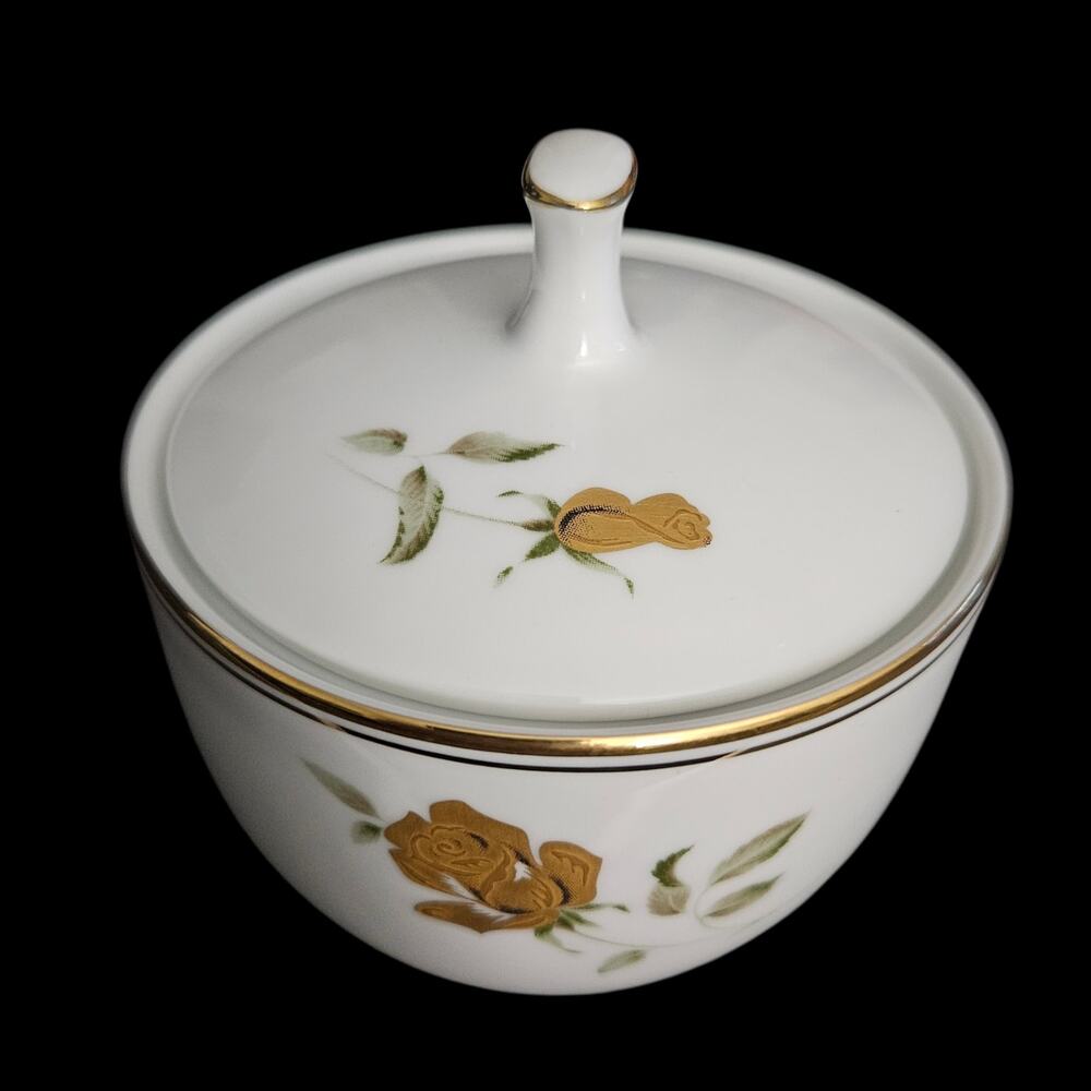 Noritake Prima Donna 6608 Covered Sugar Bowl Gold Rose Japan
